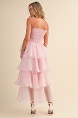 VESTIDO STRAPLESS ROSA BRILLANTE