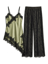 SET PANTALON/BLUSA ASIMÉTRICA SATIN Y ENCAJE