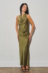 VESTIDO LARGO DE SATÍN CON ESCOTE COWL