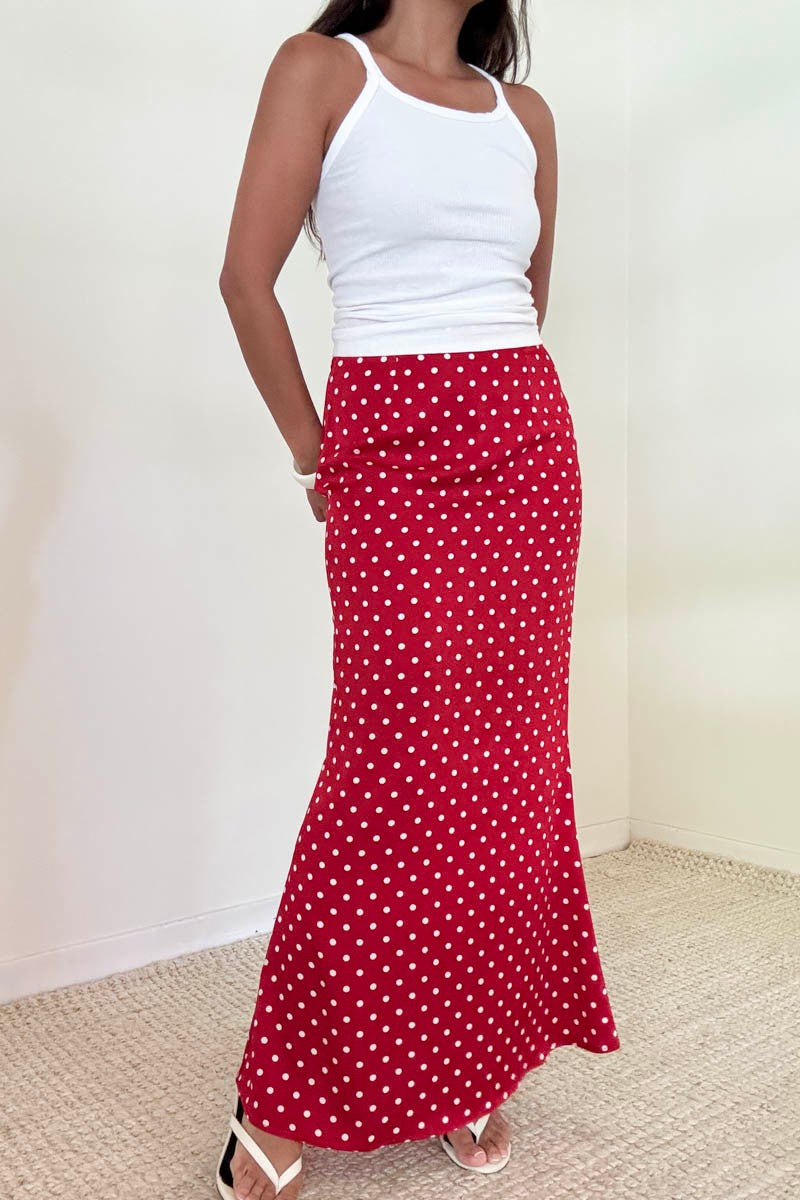 FALDA SATIN POLKA ROJA